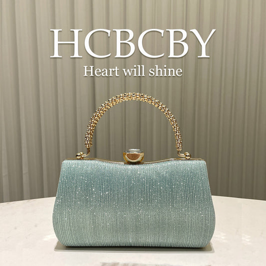 Women's Mint Green Simple Elegant Flash Striped Box Bags