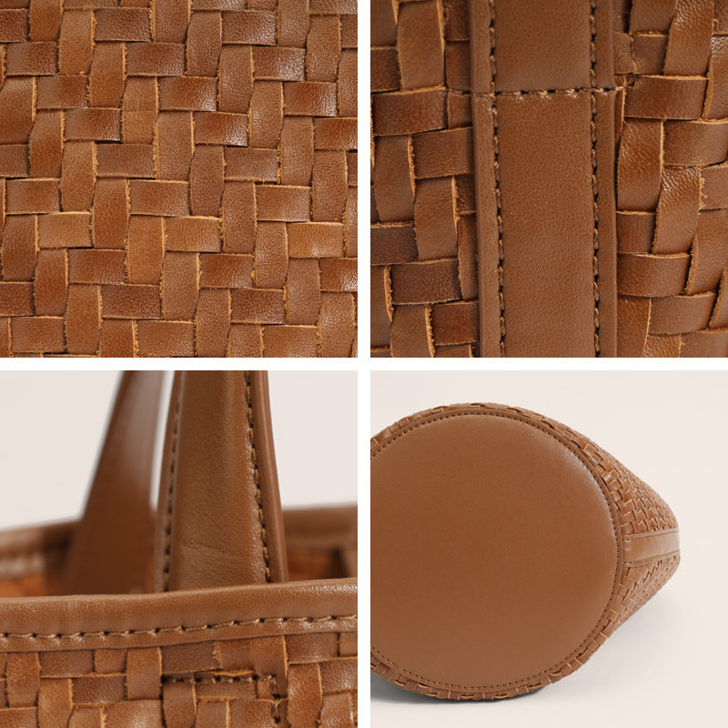 Women's Layer Cowhide Hand-woven Vegetable Basket High-grade Niche Dog Bags