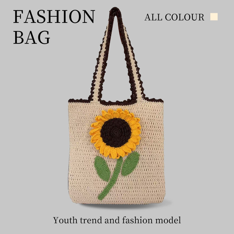 Women's Handmade Finished Sweet Summer Hand-woven Sunflower Women's Shoulder Bag