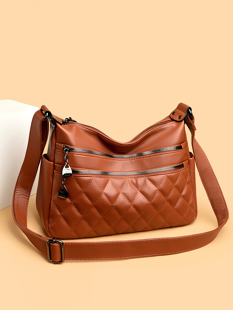 Women's Leather Fashion Diamond Trendy Large Capacity Shoulder Bags
