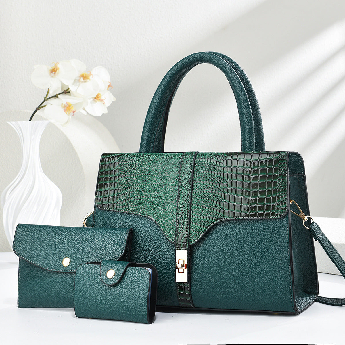 Large Capacity Textured Crocodile Pattern Simple One Women's Handbag