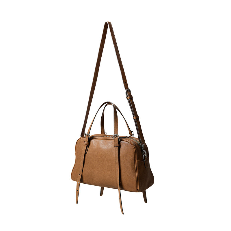 Women's Vegetable Tanned Leather Lambskin Bowling Retro Shoulder Bags