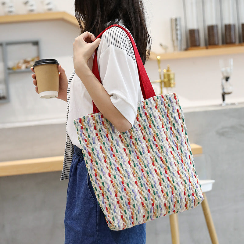 Women's Leisure Artistic Woven Simple Cotton Thread Patchwork Fashion Women's Shoulder Bag