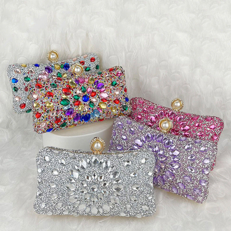 Colorful Shiny Gemstone Diamond Banquet Bride Clutch Bags