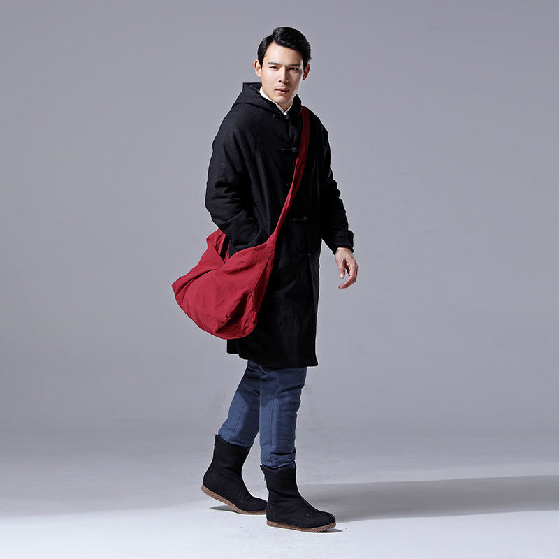 Linen Cloth Solid Color Zipper Hobo Men's Shoulder Bag