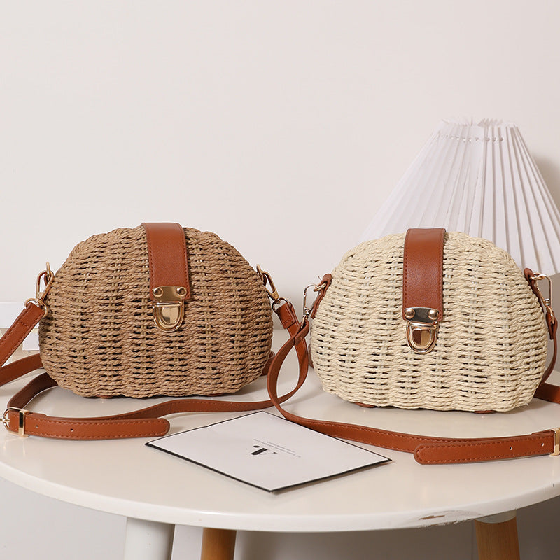 Straw Single Solid Color Woven Rattan Weave Seaside Vacation Women's Messenger Bag