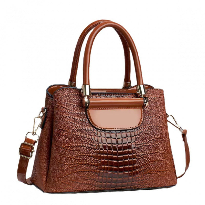 Women's Textured Bright Leather Stone Pattern Crocodile Women's Handbag