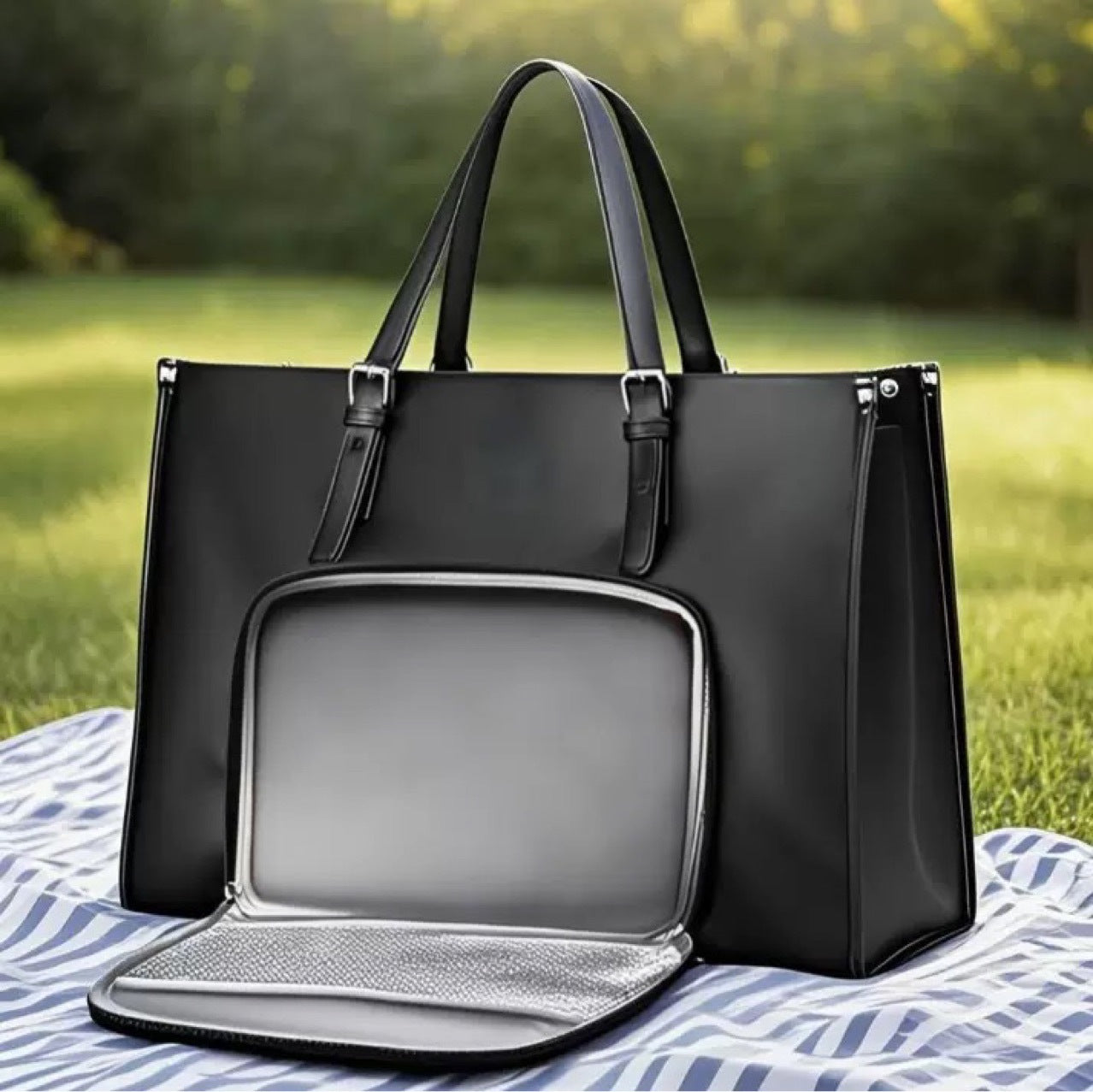 Strap Insulated Lunch Compartment Inch Leather Men's Tote