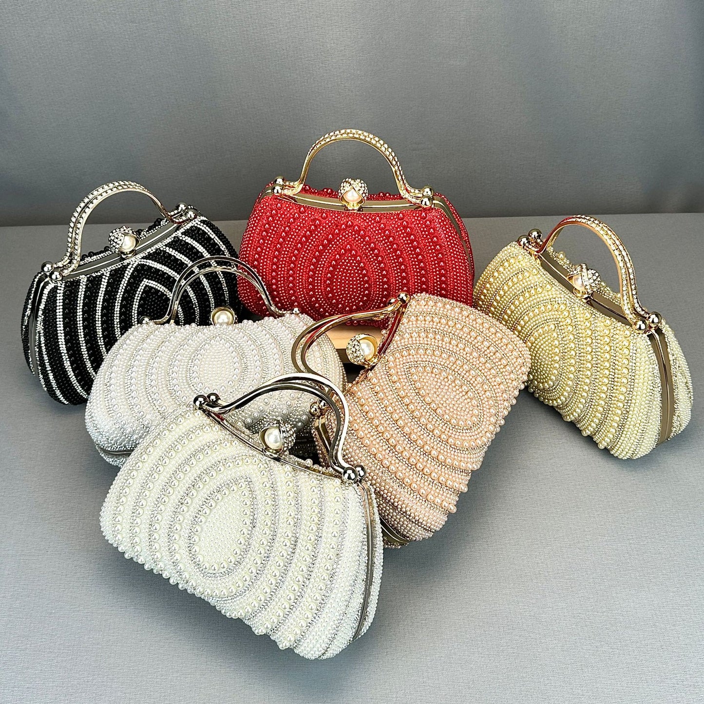 Women's Stylish Water Drop Pearl Hand Rhinestone One Party Dinner Bag