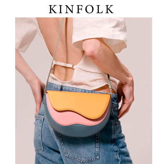 Women's Turkish Niche Curve Wave Contrast Color Saddle Stitching Women's Shoulder Bag