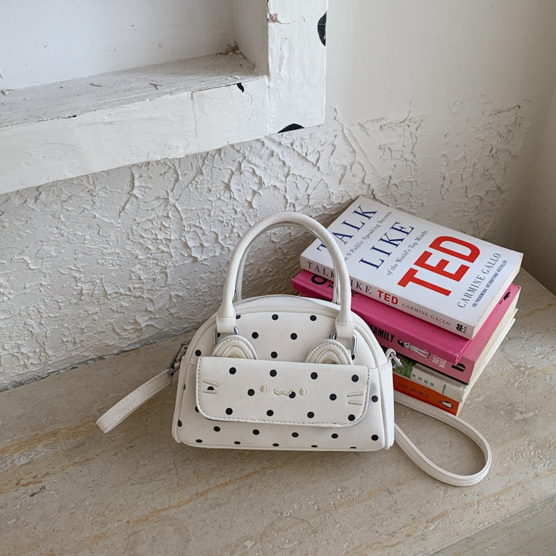 Women's Fresh Polka Dot Boston Cute Fashion Embroidered Women's Handbag