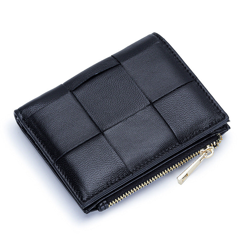 Women's Sheepskin Short Style Design Woven Leather Ladies Wallet
