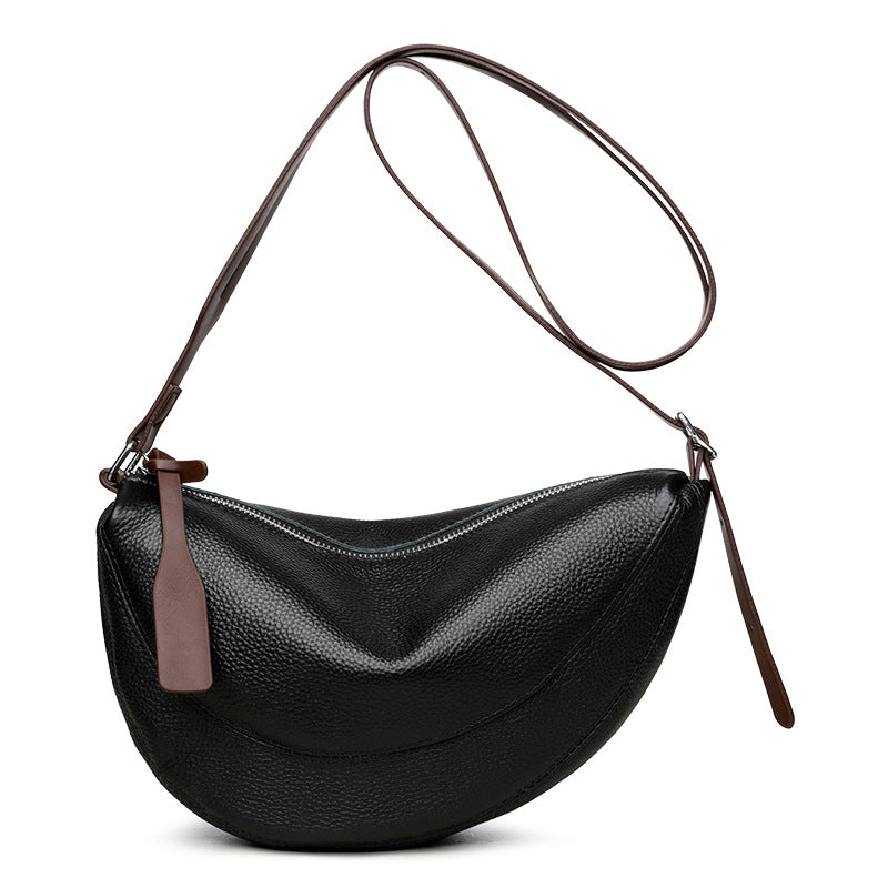 Women's First Layer Niche Solid Color Hobos Genuine Leather Bags