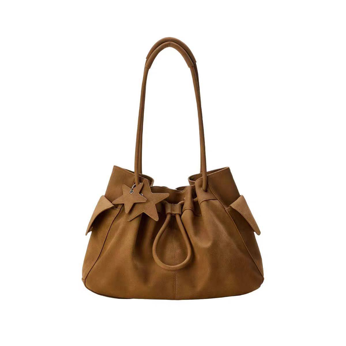 Design Fashionable Stylish Drawstring Bundle Lychee Pattern High-grade Large Capacity Women's Shoulder Bag