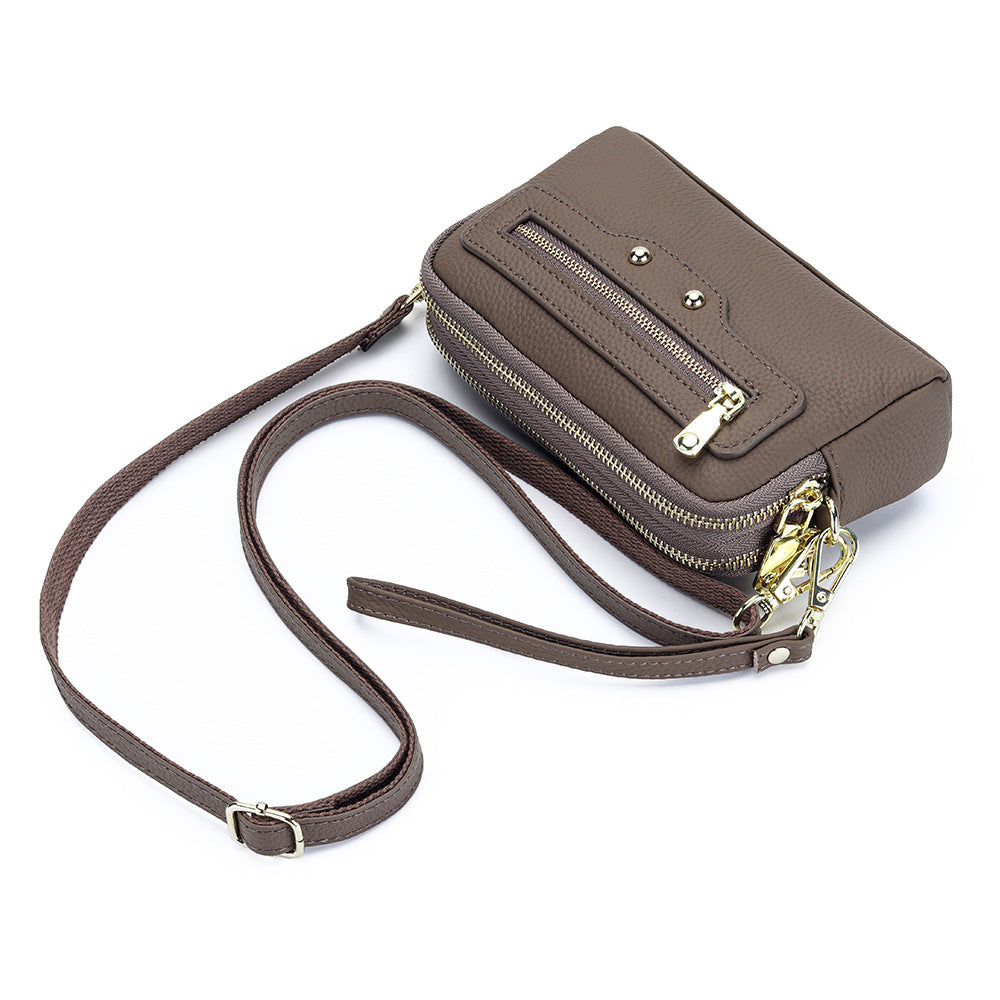 Women's Motorcycle Layer Cowhide Double Zipper Multifunctional Women's Messenger Bag