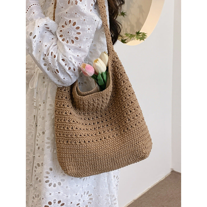 Lazy Beach Artistic Sense Woven Large Capacity Women's Shoulder Bag