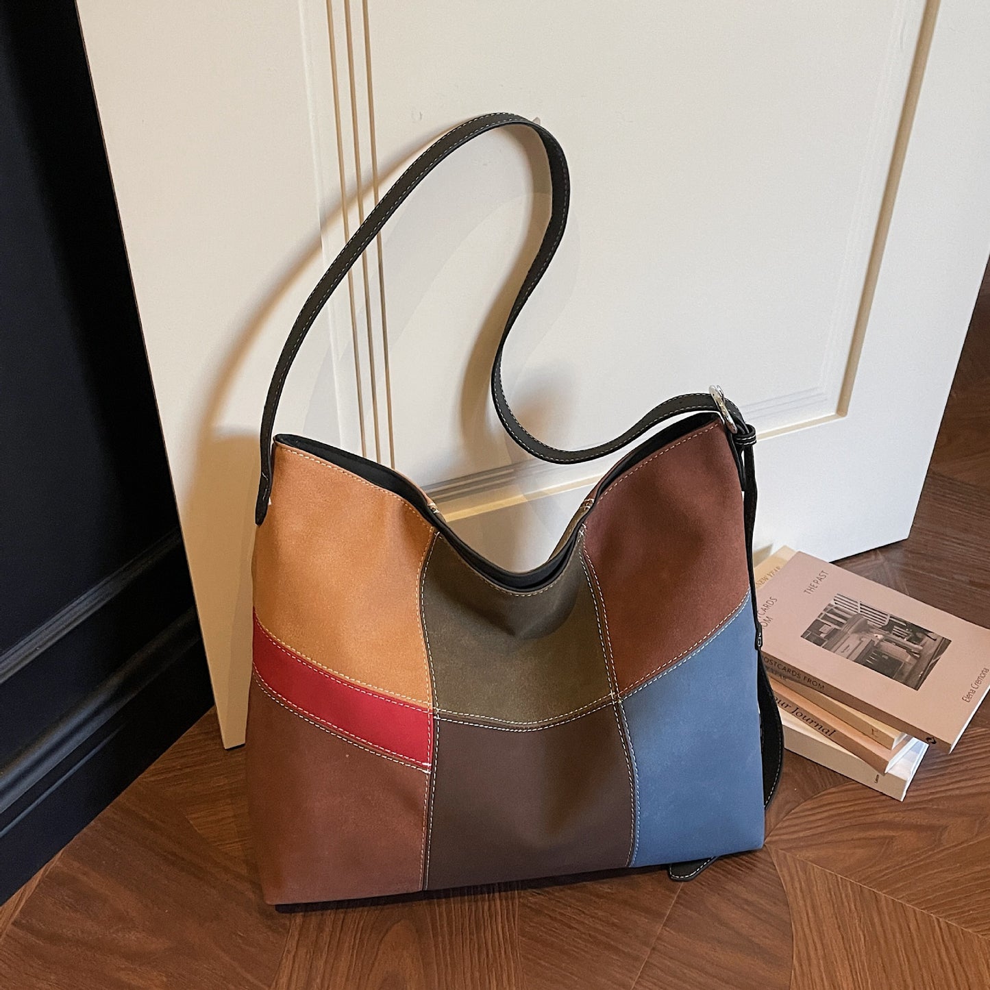 Large Capacity Trendy Shopping Fashion Simple Plaid Color Matching Tote Bag