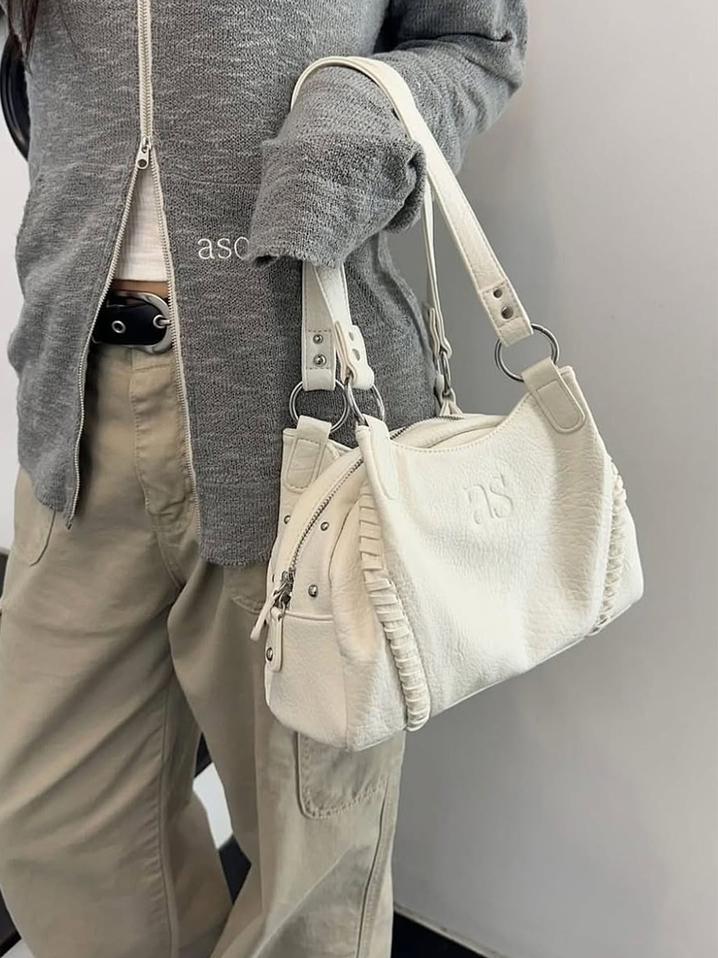 Women's Hobo Leather Motorcycle Niche Large Capacity Tote Bag