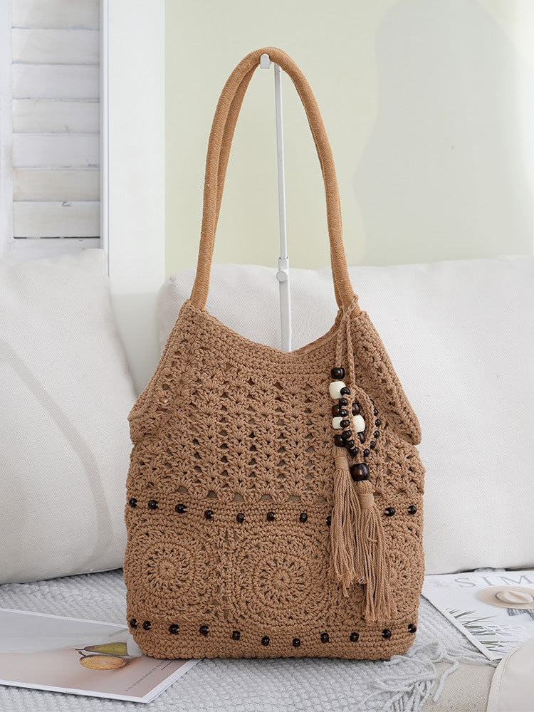 Style Cotton Thread Woven Seaside Vacation Leisure Beach Large Capacity Shoulder Bags