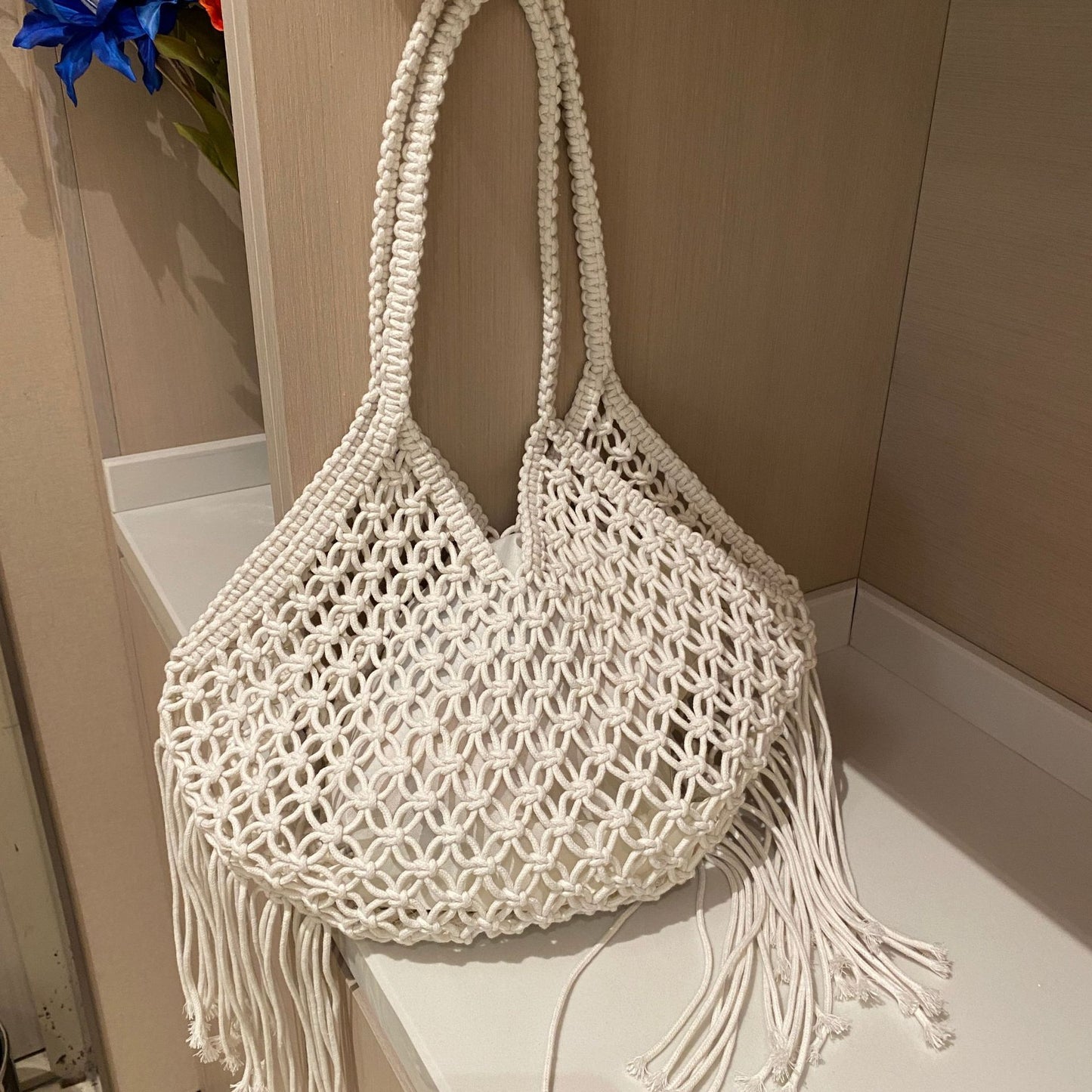 Women's Beach Vacation Tassel Hollow Woven Large Bags