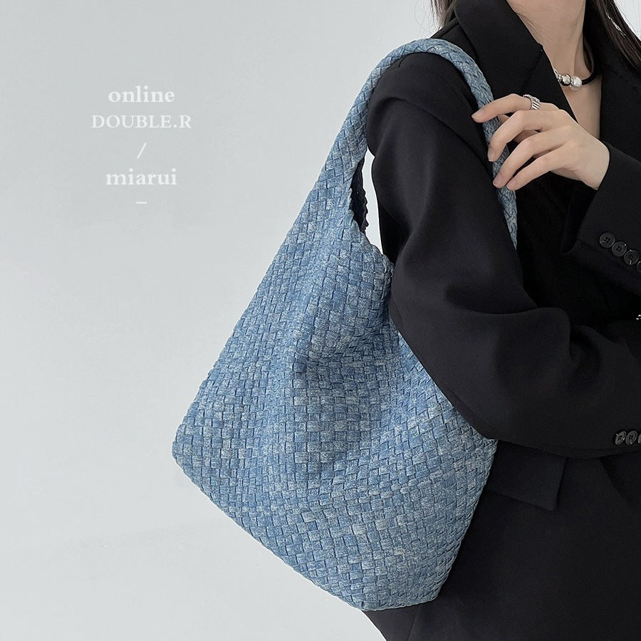 Snowflake Denim Woven Female Vegetable Basket Tote Bag