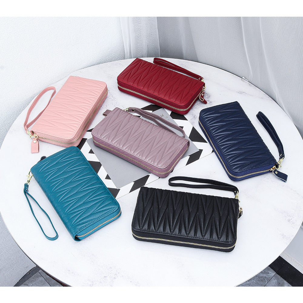 Women's Long Large Capacity Genuine Leather Swiping Expanding First Layer Cowhide Ladies Wallet