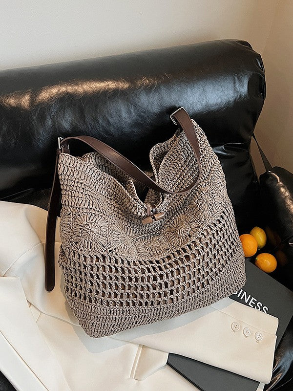 Women's Straw Woven Large Capacity Mesh Hollow Out Seaside Vacation Shoulder Bags