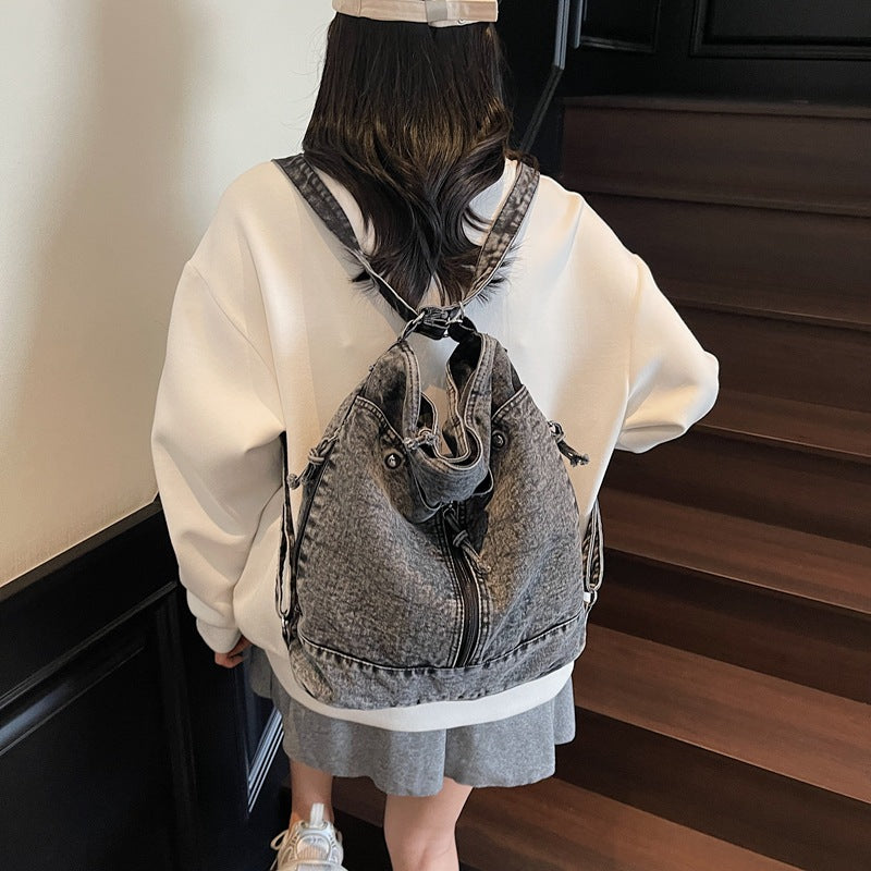 Women's Denim For Korean Style Idle American Retro Leisure Backpack