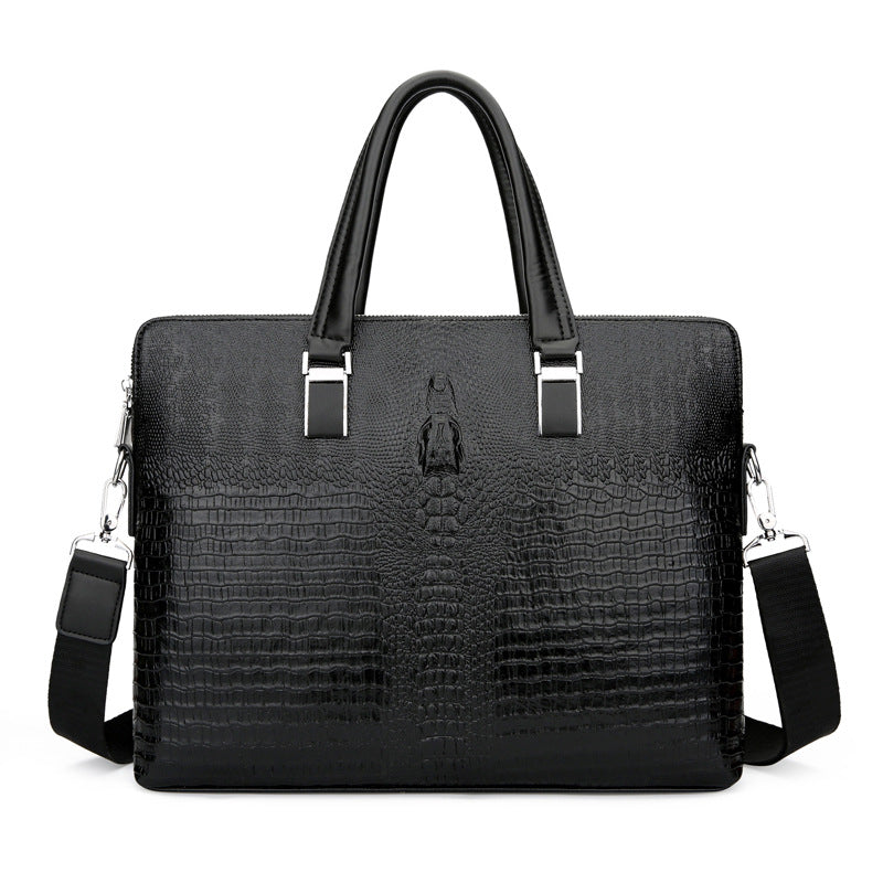 Men's Genuine Leather Double Zipper Business Crocodile Head Trendy Men's Briefcase