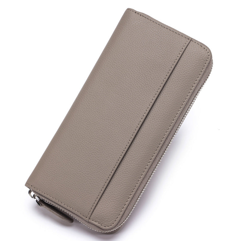 Women's First Layer Cowhide Organ Long Zipper Genuine Leather Large Capacity Ladies Wallet