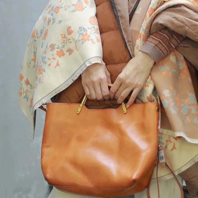 Women's Vegetable Basket Handmade Tanned Artificial Leather Mother Women's Handbag