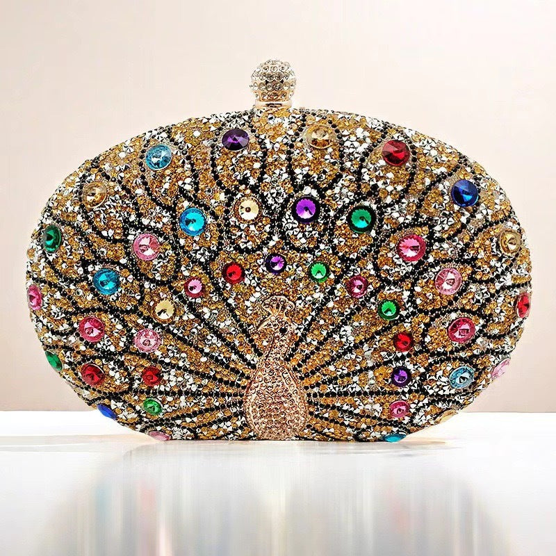 Peacock Diamond Retro Style Party Black Dinner Bag