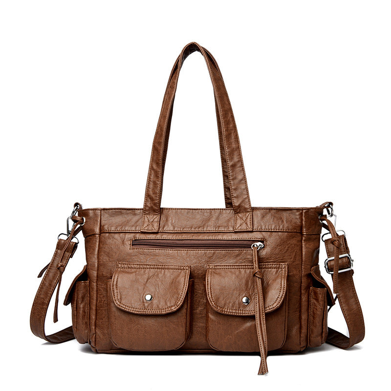 Women's Horizontal Soft Leather Washed Distressed Motorcycle Retro Hot Bags