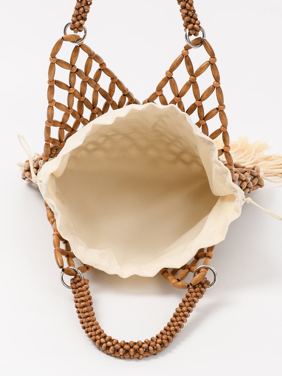 Tassel Hand-woven Beaded Trendy With Wooden Beads Bags