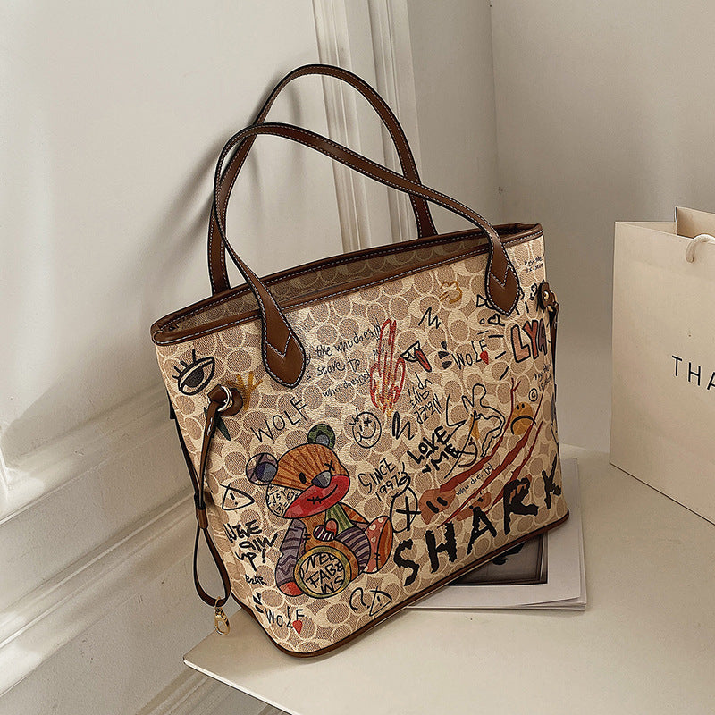 Women's Korean Style Niche Iti Printing Large Capacity Big Bags