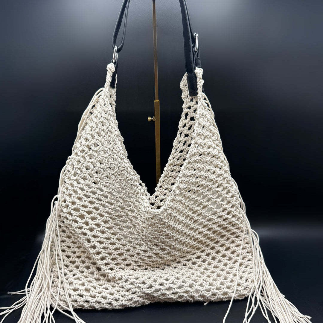 Women's High-grade Cotton Thread Straw Woven Hand-woven Vacation Beach Large Women's Shoulder Bag