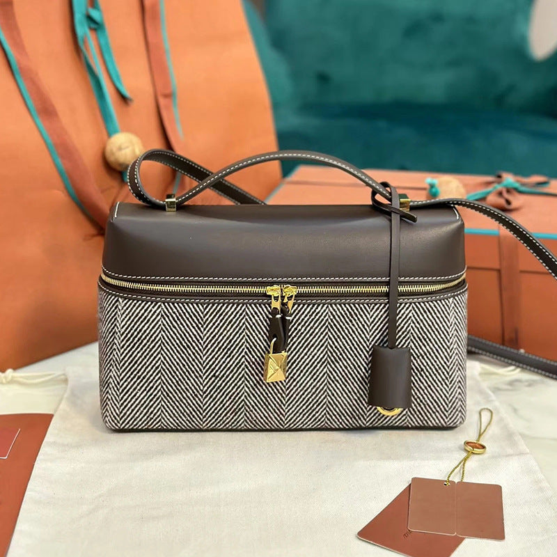 Real Leather Canvas Underarm Italian Zipper Women's Shoulder Bag