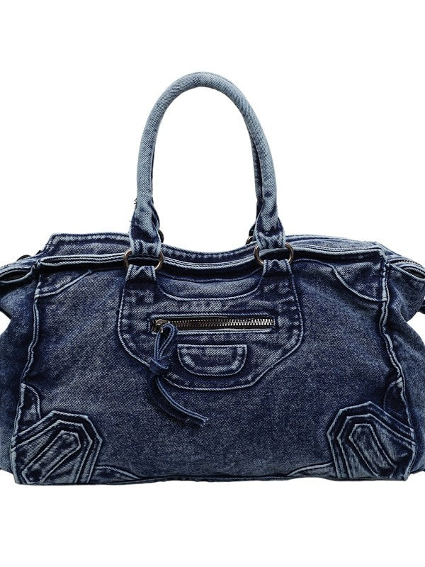 Women's Denim Motorcycle Niche Large Capacity Portable Distressed Texture Sweet Women's Handbag
