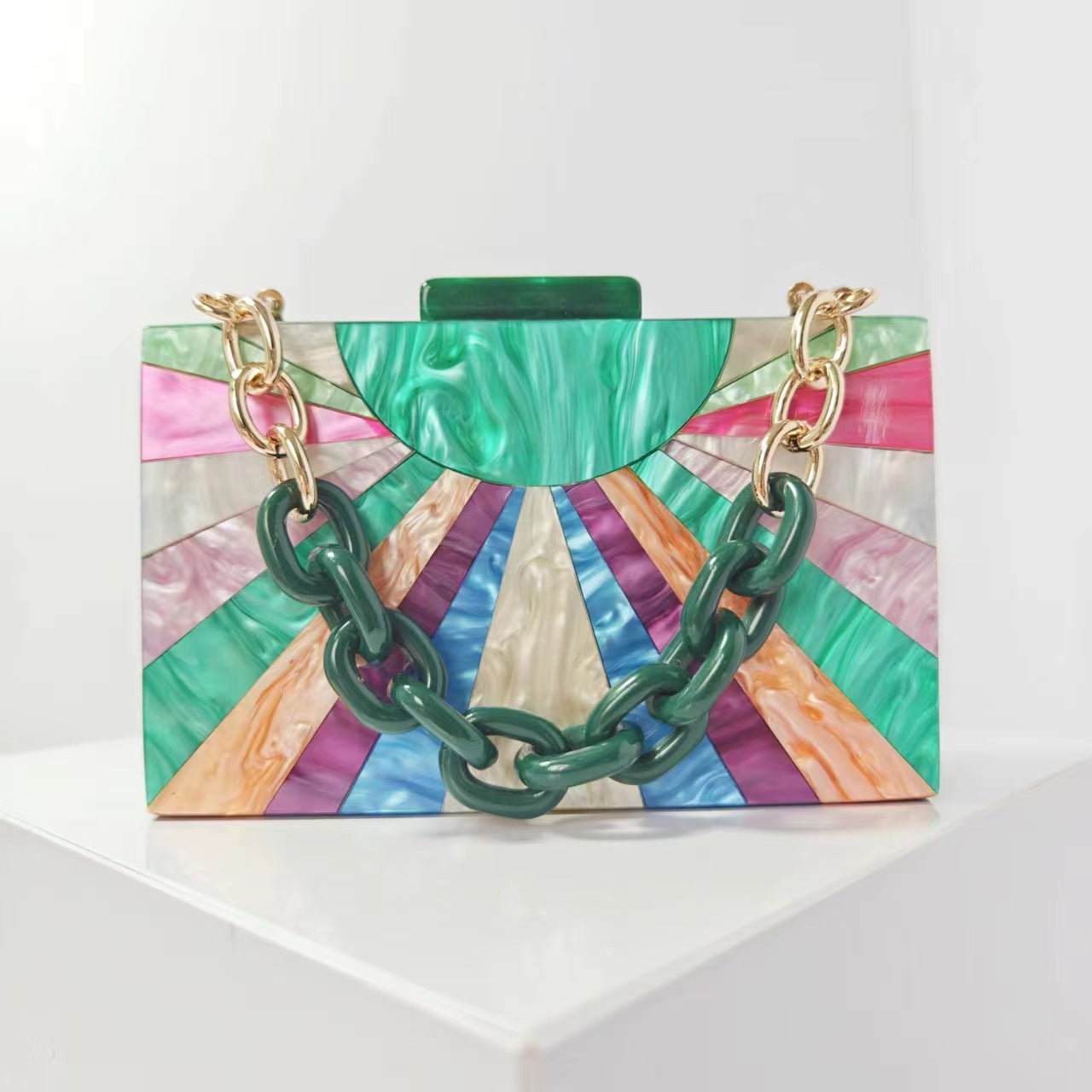 Women's Color Contrast Patchwork Acrylic One Wedding Banquet Dinner Bag