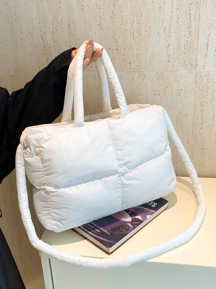 Women's Solid Color Down High-grade Portable Large Capacity Tote Bags