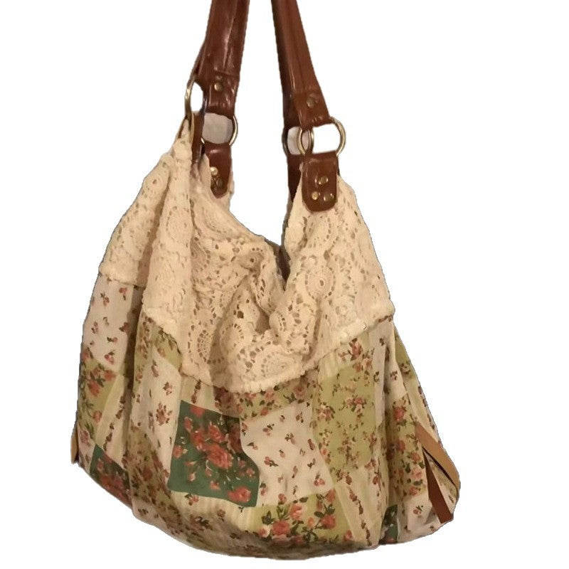Mori Style Vintage Floral Stitching Cloth Bags