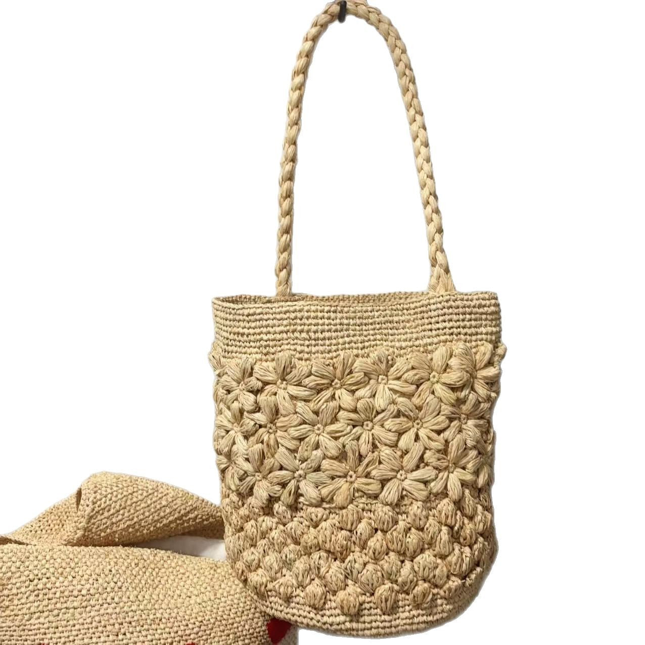 Women's French Style Vacation Raffia Hand-woven Flower Seaside Women's Shoulder Bag