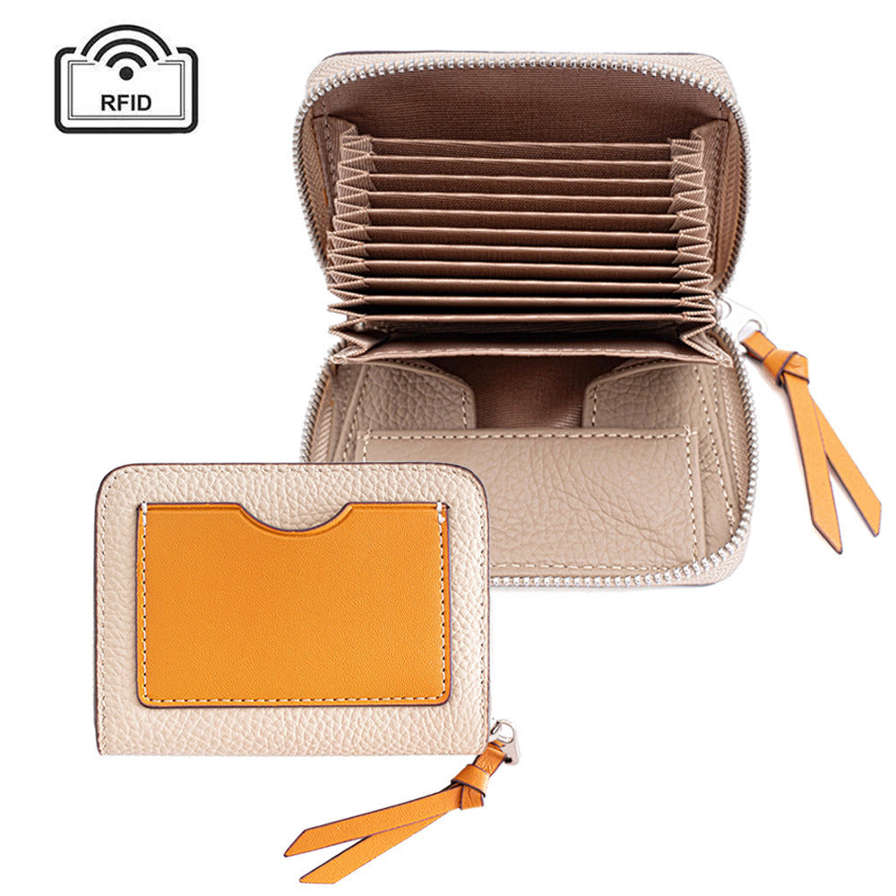 Women's Leather Made Korean Fashion Color Contrast First Layer Card Holder