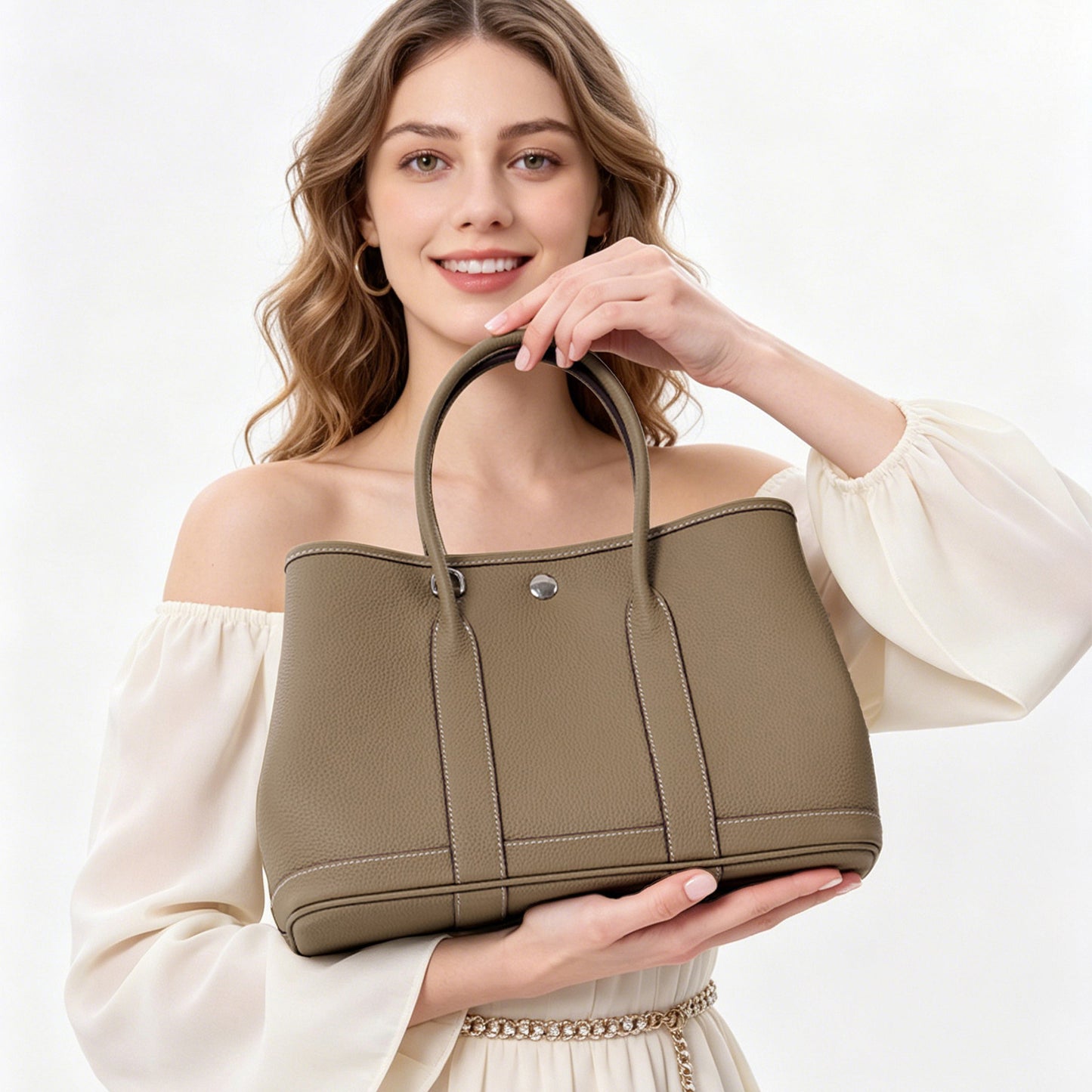 Women's Layer Cowhide Garden Portable Versatile Simple Big Women's Handbag