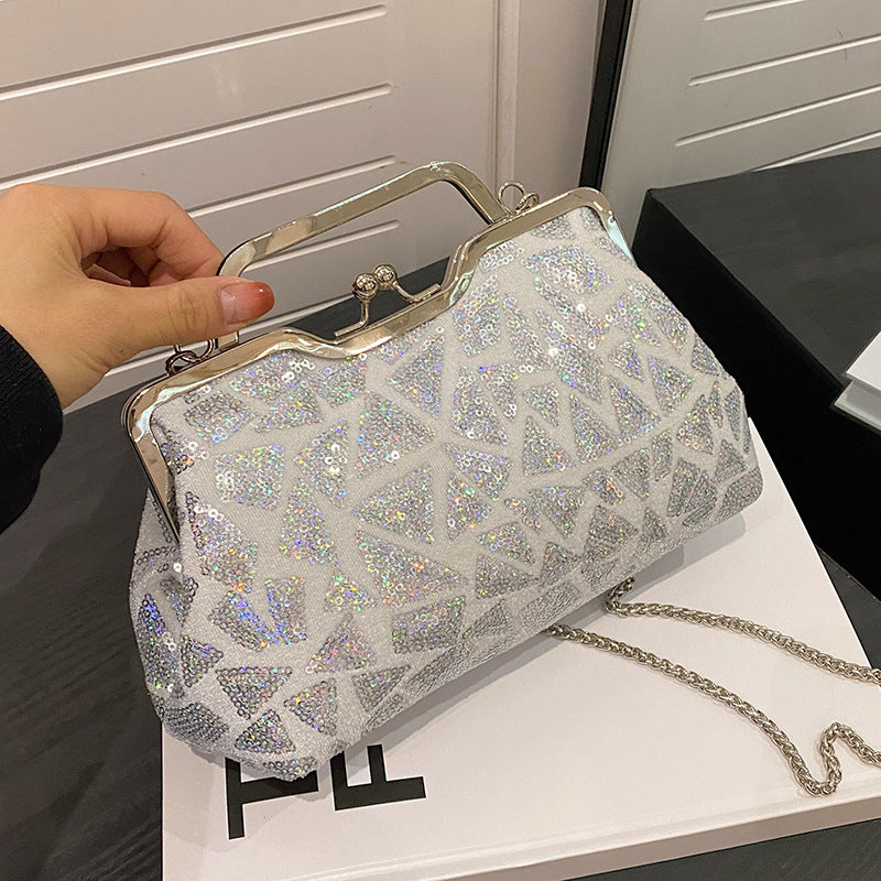 Women's Textured Sequin Colorful Niche Chain Coin Purses