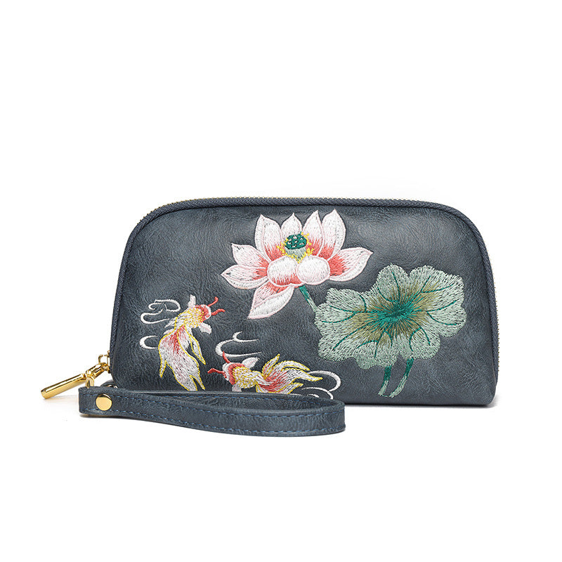 Style Lotus Embroidery Literary Flower Printing Hand Bags