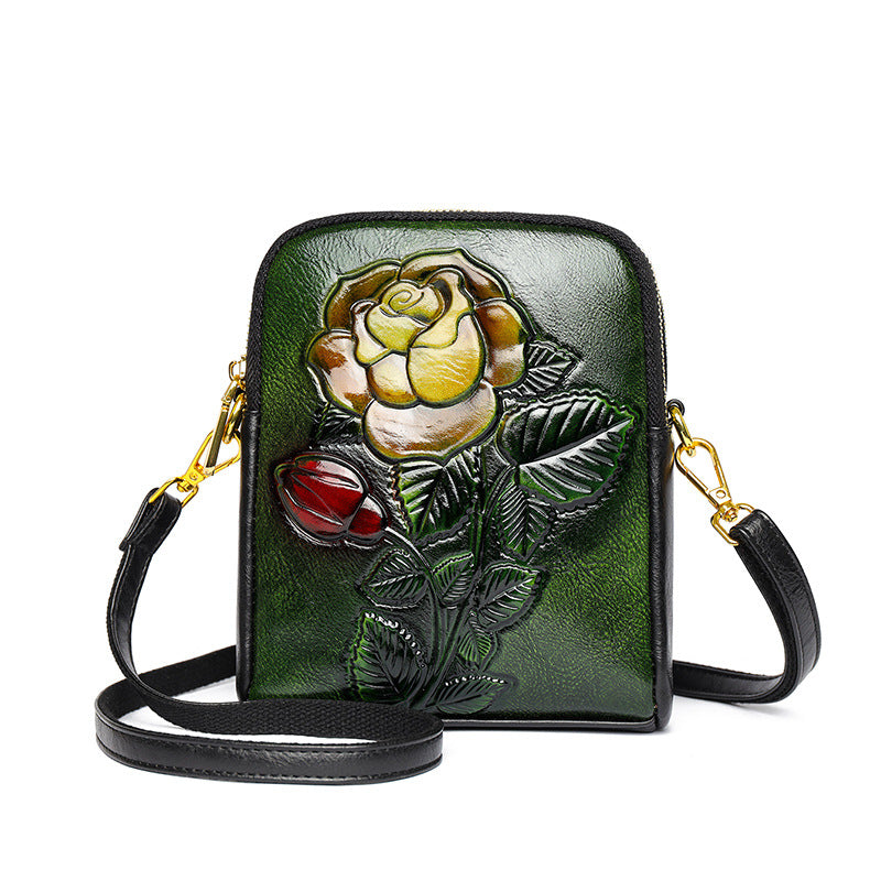 Women's Retro Textured Rose National Style Elegant Women's Messenger Bag