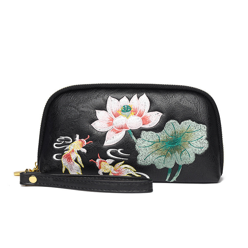 Style Lotus Embroidery Literary Flower Printing Hand Bags