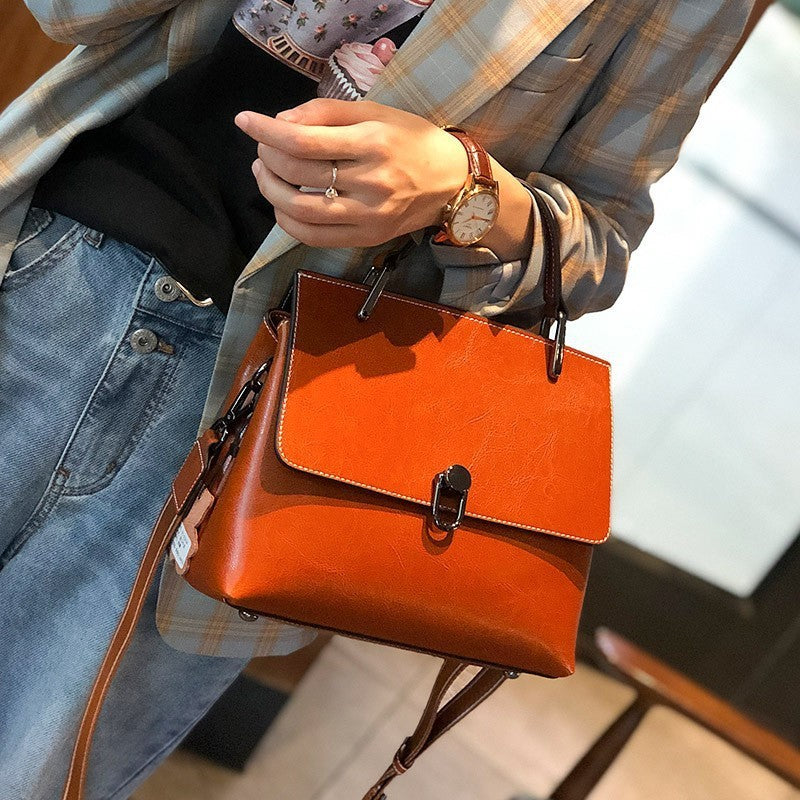 Classic Women's Oil Wax Cowhide Leather Women's Handbag