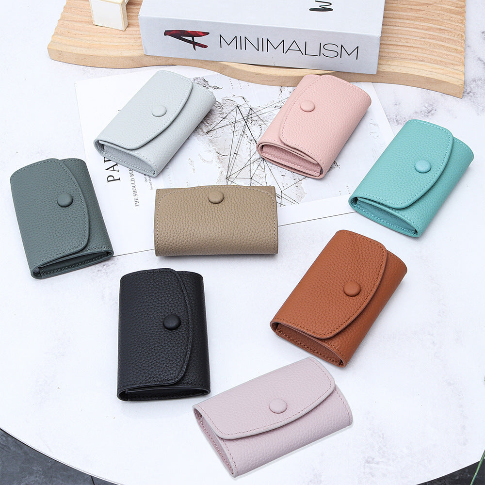 Women's Layer Cowhide Mini Folding Change Certificate Storage Leather Ladies Wallet